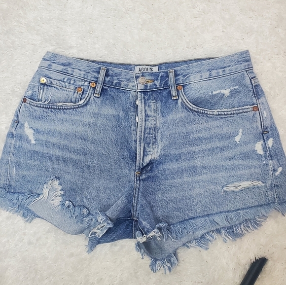 AGOLDE HI RISE SHORT 100% COTTON BUTTON FLY DISTRESSED HIGH WAISTED - Picture 4 of 9